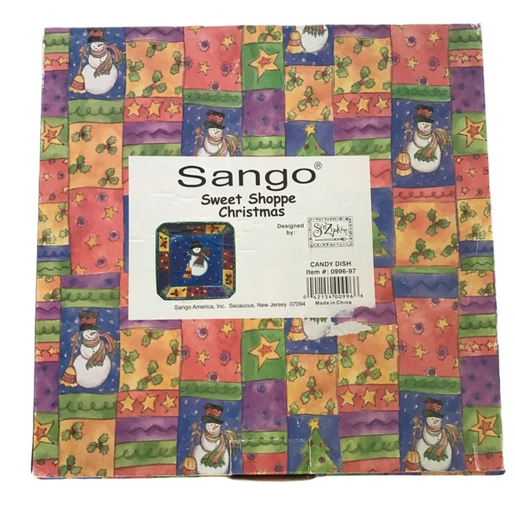 SANGO Sweet Shoppe Christmas Snowman by Sue Zipkin Square Candy Dish #0996-97 - Picture 5 of 7